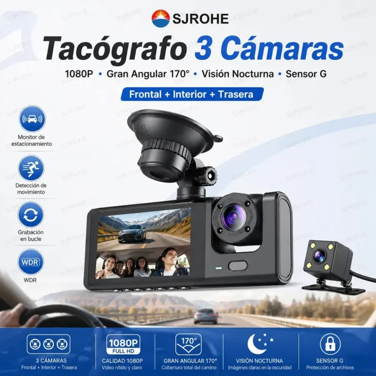 Sjrohe dashcam 1080p de 3 cámaras